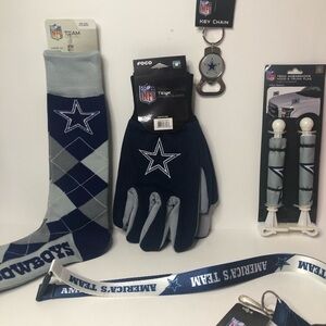 NFL Cowboys Men's Socks and Gloves Set - Navy and Gray, Car Flags, Key Chain.